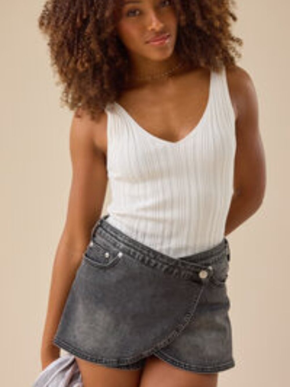 Altar'd State Lorelei Scoop Overlay Denim Mini Skort